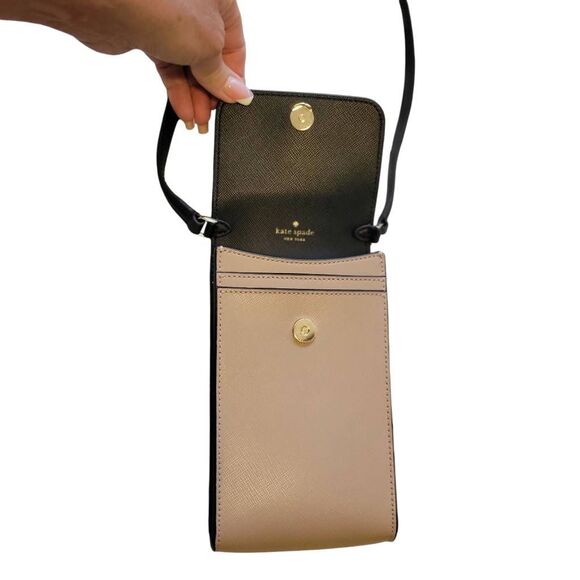 Kate Spade Madison Flap Phone Crossbody Toasted Hazelnut & Black Leather Bag - Picture 4 of 13